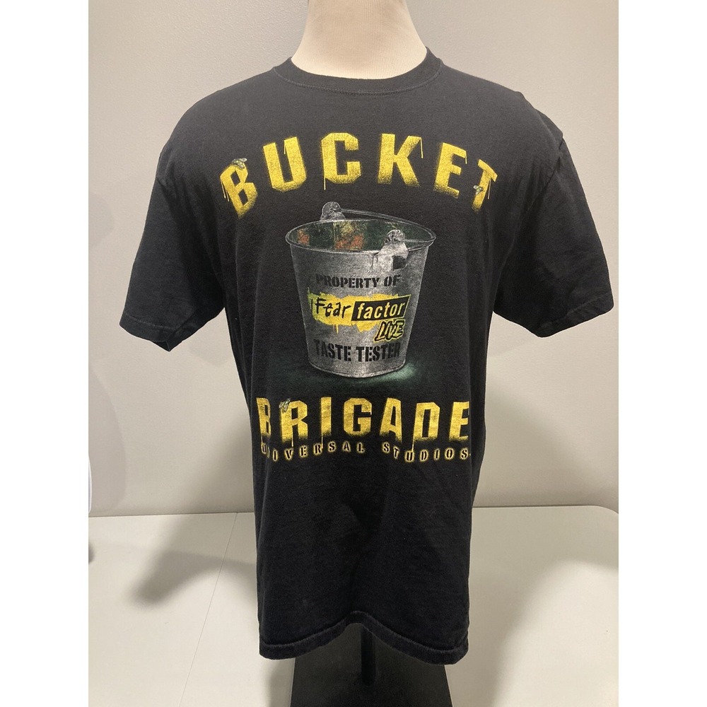 FEAR FACTOR BUCKET‎ BRIGADE T-SHIRT Black Faded Universal Studios Size XL